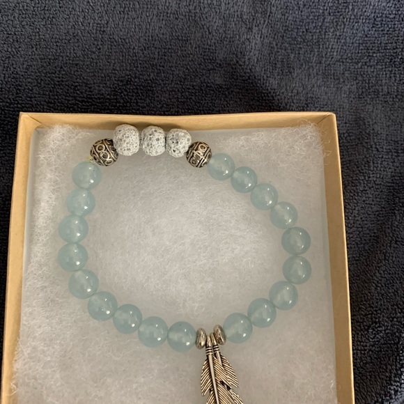Genuine Aquamarine Beaded Stretch Bracelet - Picture 4 of 4